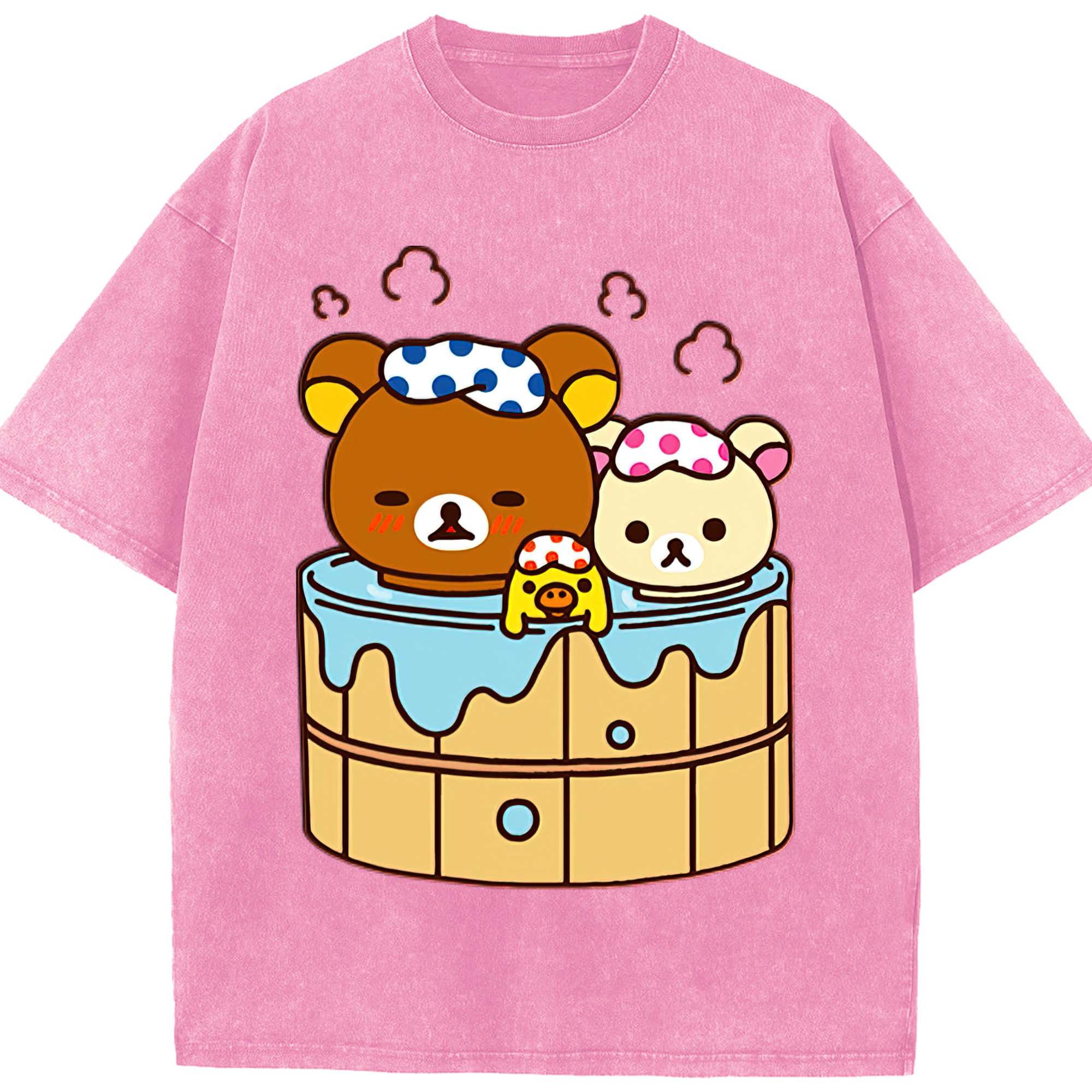 （画像用） リラックマ リラックマ キイロイトリ Rilakkuma Korilakkuma Kiiroitori 綿100% ヴィンテージ風 半袖Tシャツ（フロントプリント）
